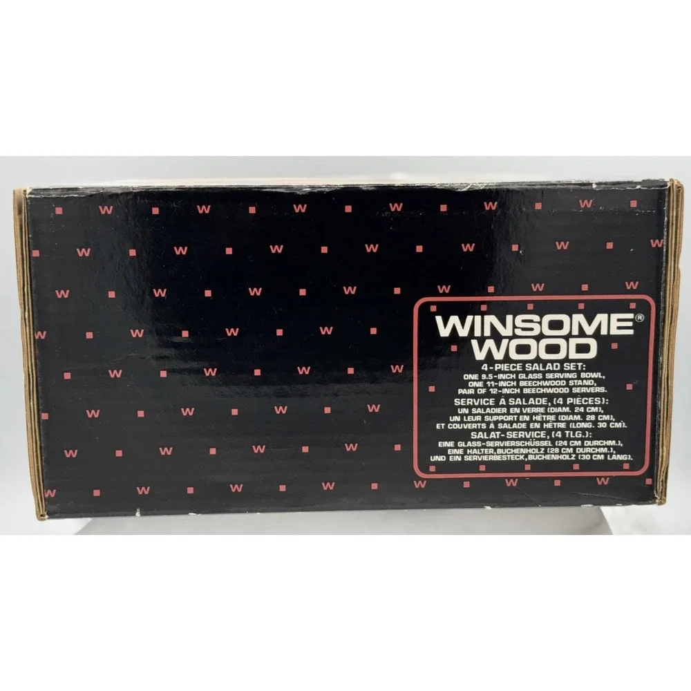 Winsome Wood 4 - Piece Salad Set -NEW In Box - 84412 - Glass Bowl - Beechwood